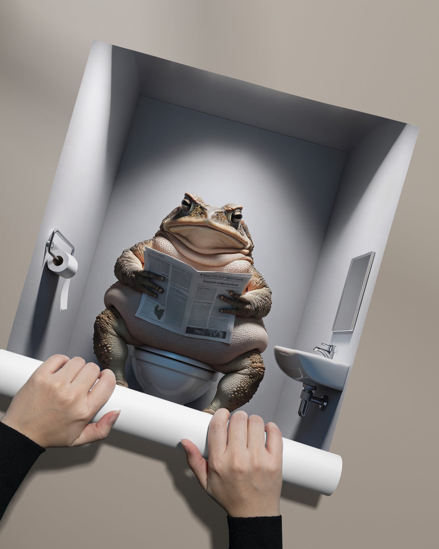 Poster d'un Crapaud lisant le journal, Décoration Humoristique WC, Affiche Toilettes, Cadre Déco Salle de Bain, Cadeau Amusant