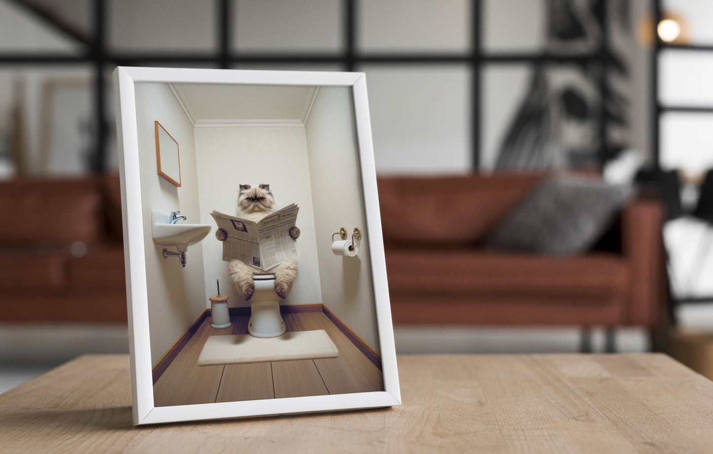 Affiche Murale Chat Persan Seal Point Lisant, Humour Décoration WC & Salle de Bain, Poster Cadeau Amusant Chat