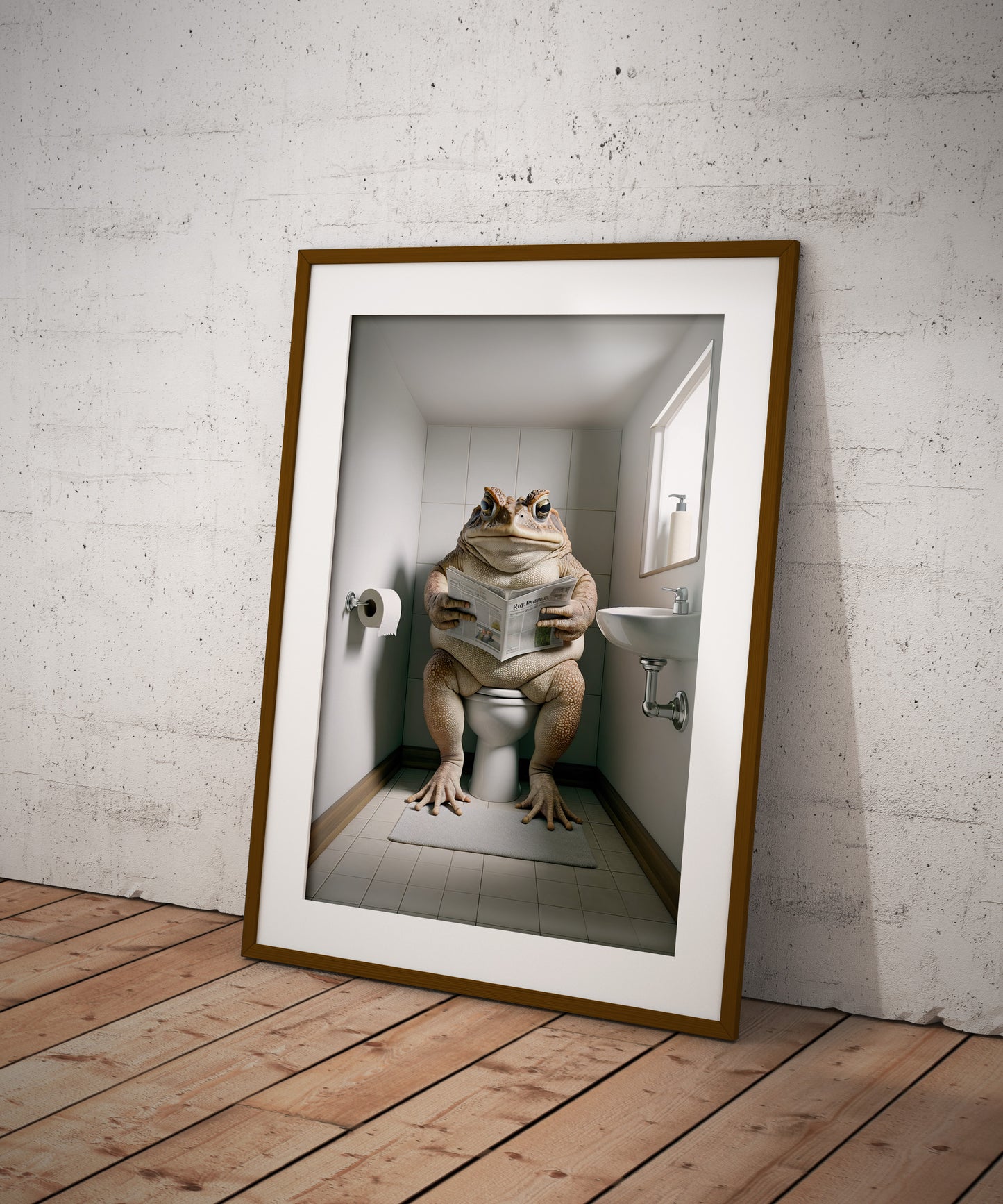 Poster Crapaud lisant le journal, Décoration Humoristique WC, Cadre Salle de bain, Art Mural, Cadeau Original Toilette