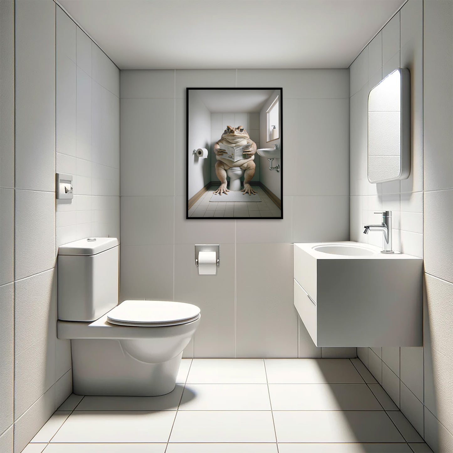 Poster Crapaud lisant le journal, Décoration Humoristique WC, Cadre Salle de bain, Art Mural, Cadeau Original Toilette
