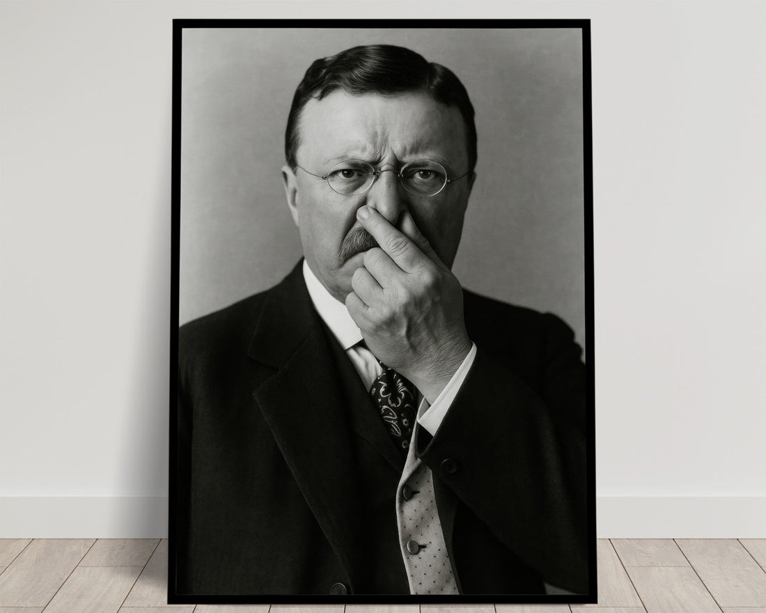 Roosevelt se pinçant le nez — parodie présidentielle, poster décoratif idéal pour un bureau à la maison et un fond de visioconférence original