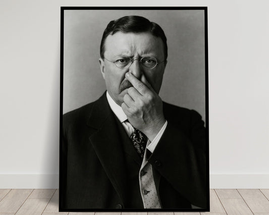 Roosevelt se pinçant le nez — parodie présidentielle, poster décoratif idéal pour un bureau à la maison et un fond de visioconférence original