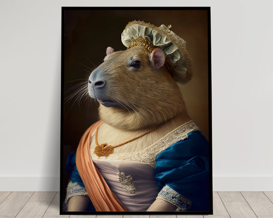 Poster Capybara en robe de princesse baroque — affiche humoristique animalière, idée cadeau original