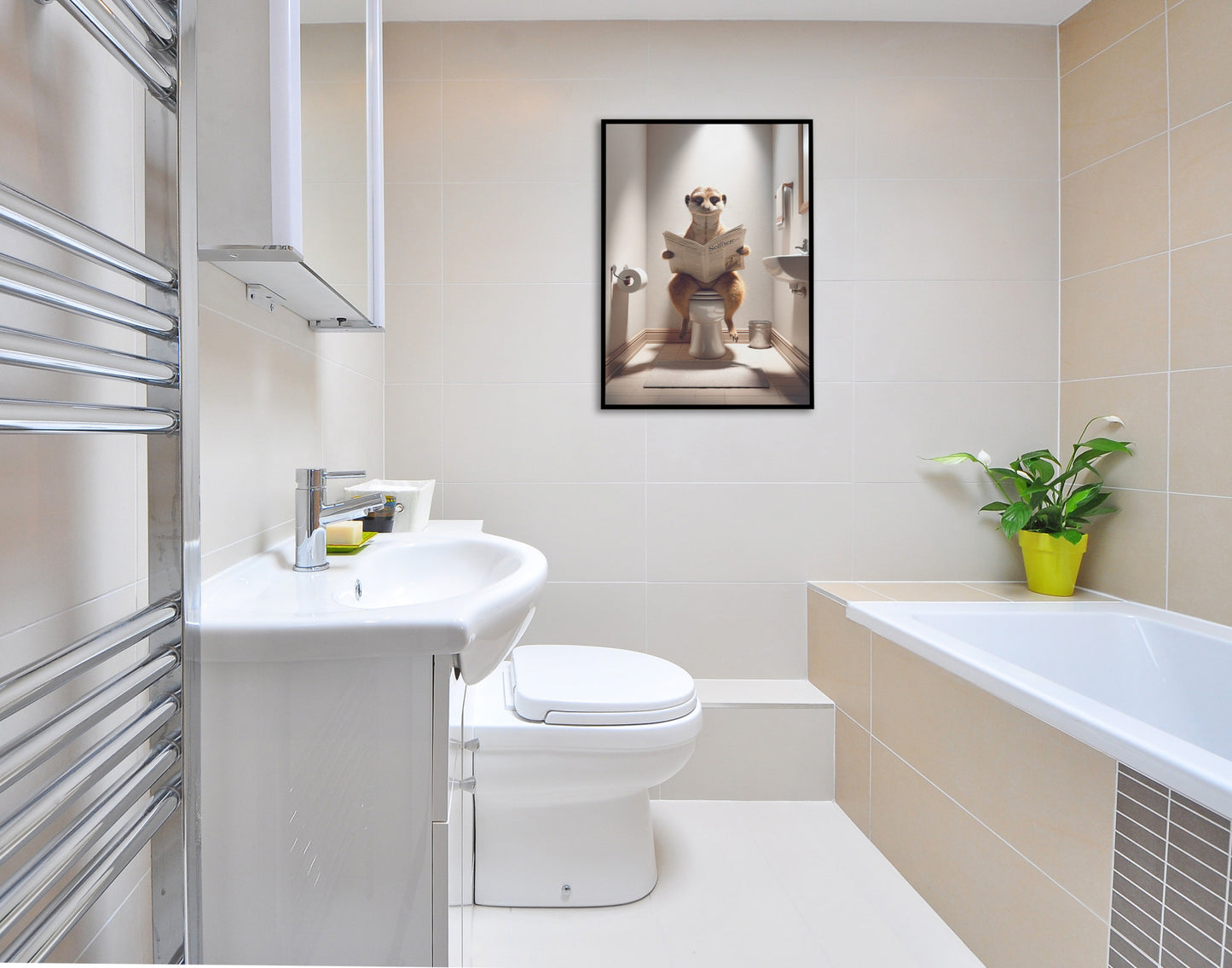 Humorous Meerkat Toilet Poster - Funny Bathroom Decor & Wall Art - Unique Gag Gift for WC