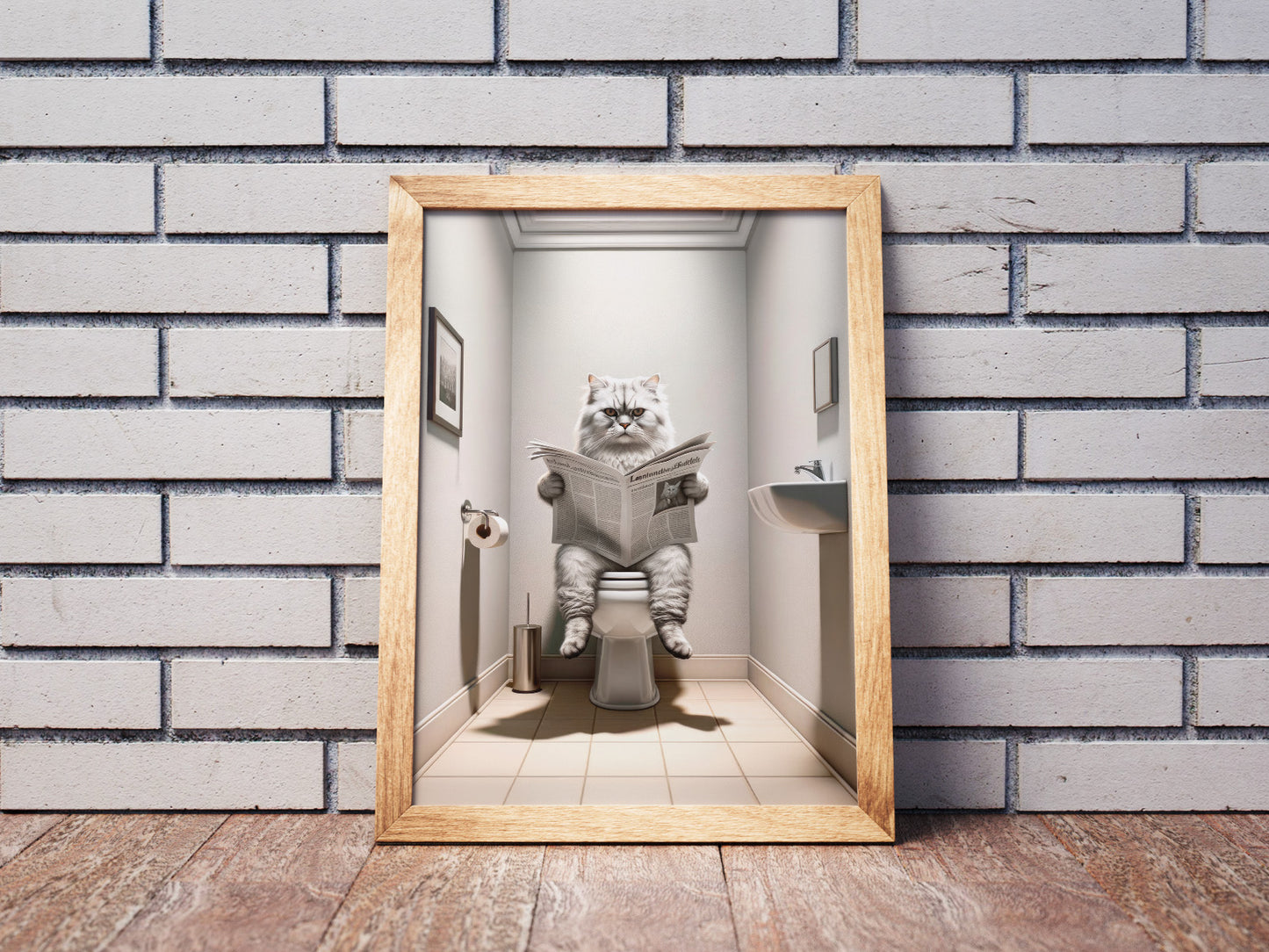 Affiche murale Chat Persan Silver Shaded lisant aux toilettes - Déco humoristique WC & Salle de bain - Cadeau original