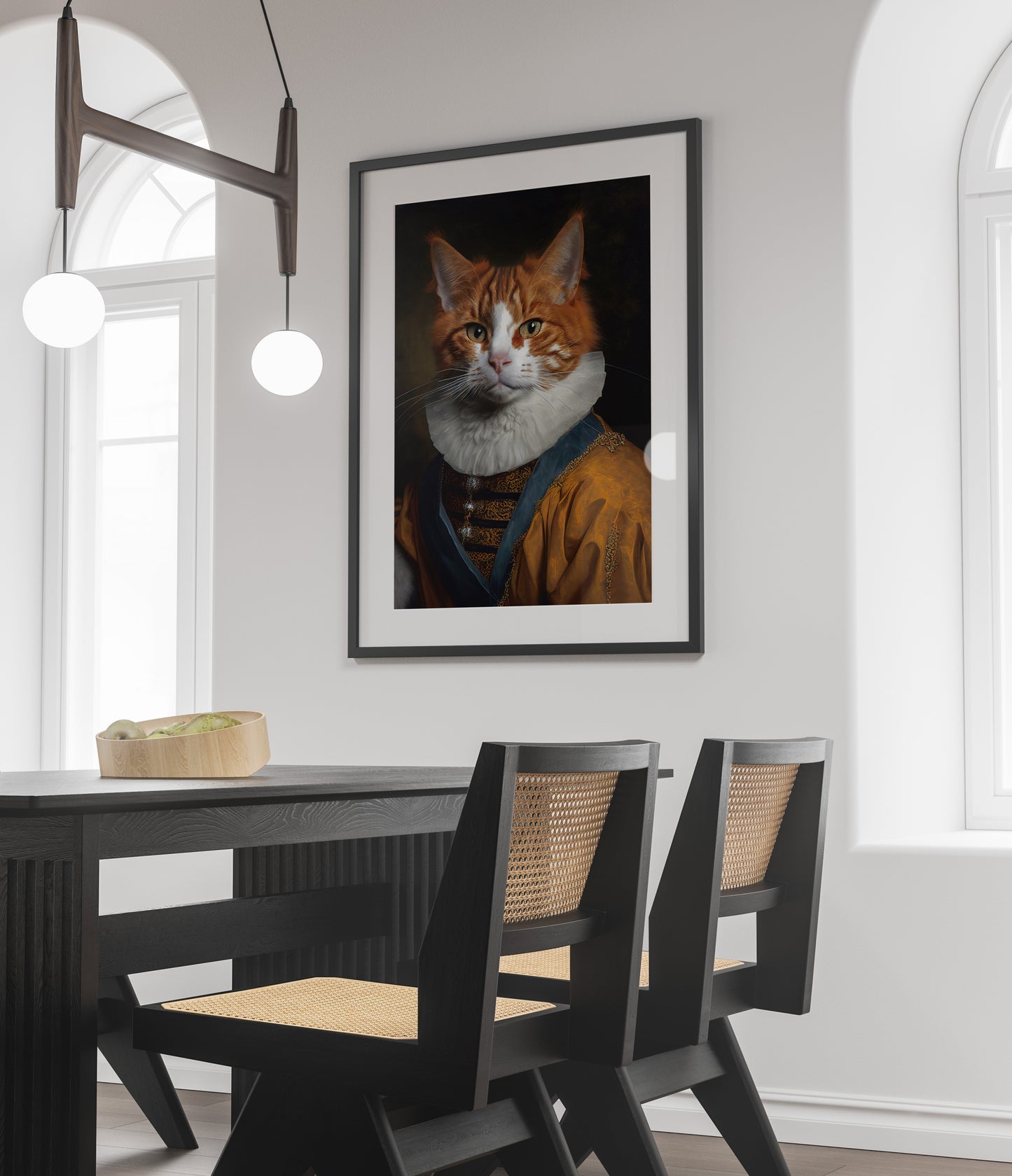 Poster Illustration Chat Baroque - Décoration Murale Animaux - Portrait Noble de Chat