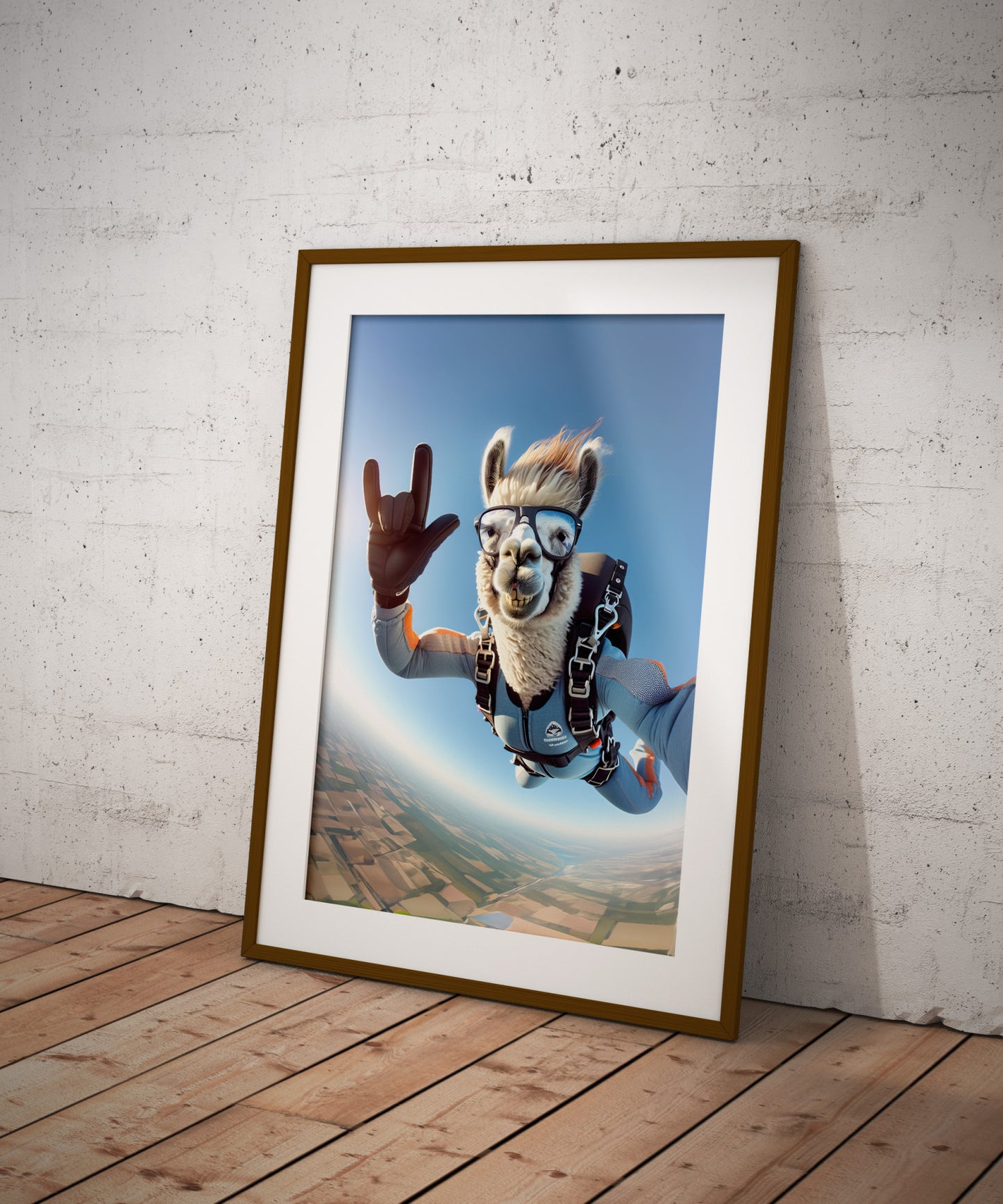Affiche murale Lama en chute libre - Poster Animal Skydiving, Décoration Sport Extrême, Idée Cadeau Unique