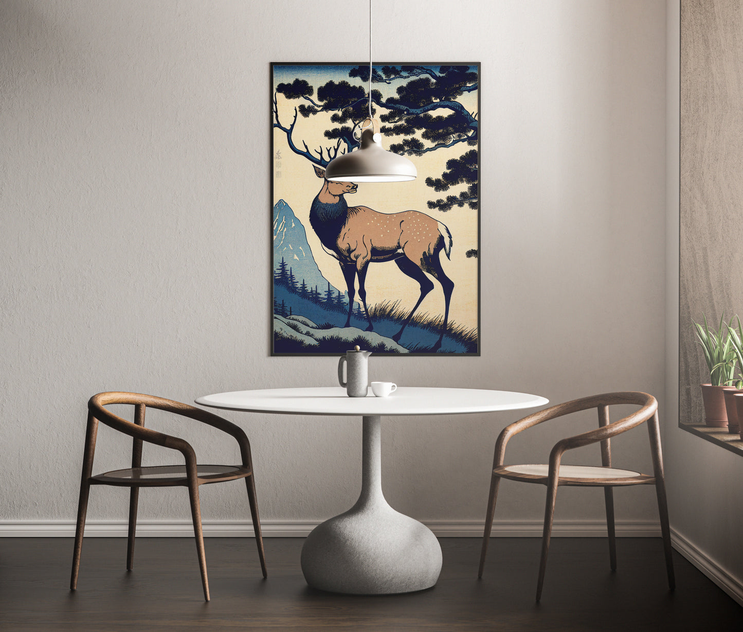 Poster Murale de Cerf, Illustration Style Art Japonais, Décoration Murale Paysage de Nara