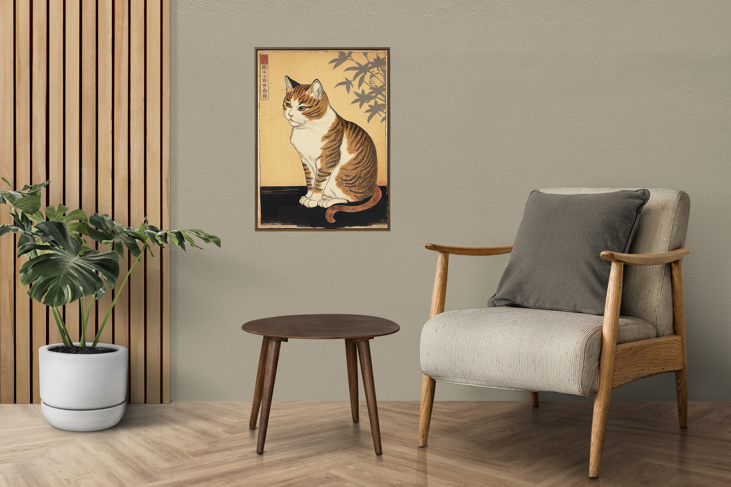 Japanese Cat Poster | Art Style Illustration | Nipponese Wall Decor for Framing