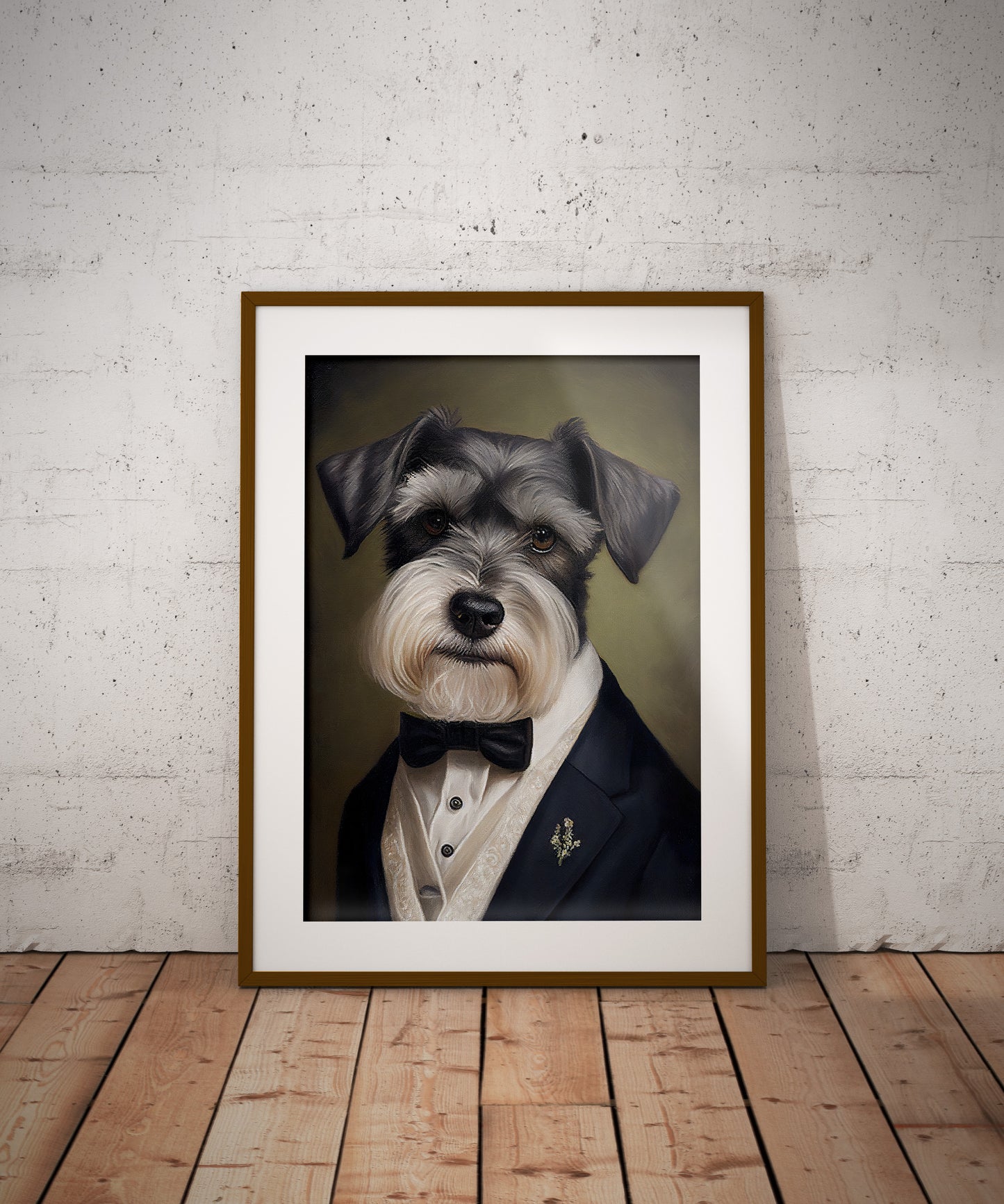 Chic Schnauzer in Tuxedo Poster - Humorous Wall Art Print for Dog Lovers, Elegant Home Decor