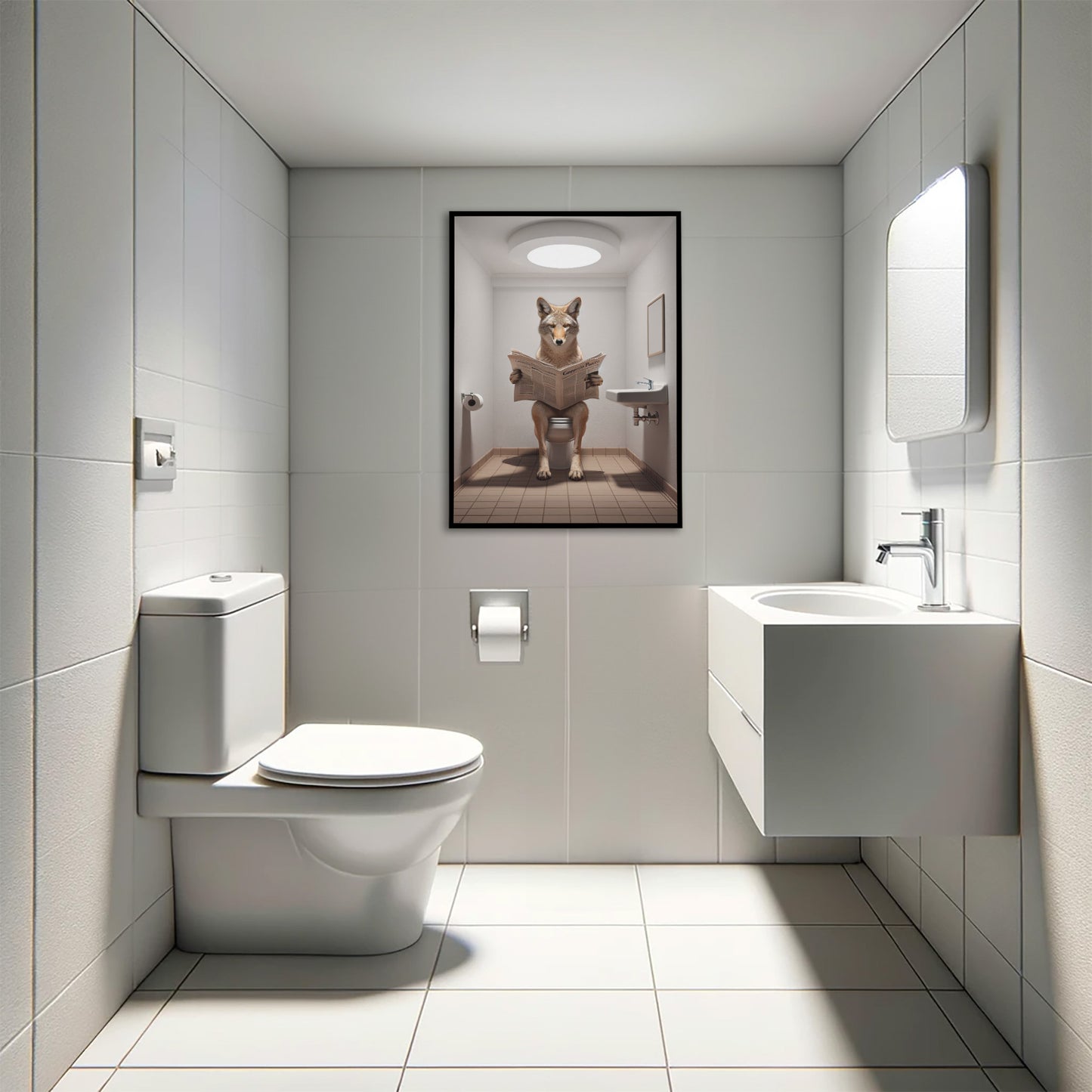 Poster Coyote Humour - Décoration Murale WC, Art Amusant Salle de Bain, Idée Cadeau Originale Fun, Cadre et Affiche Toilettes