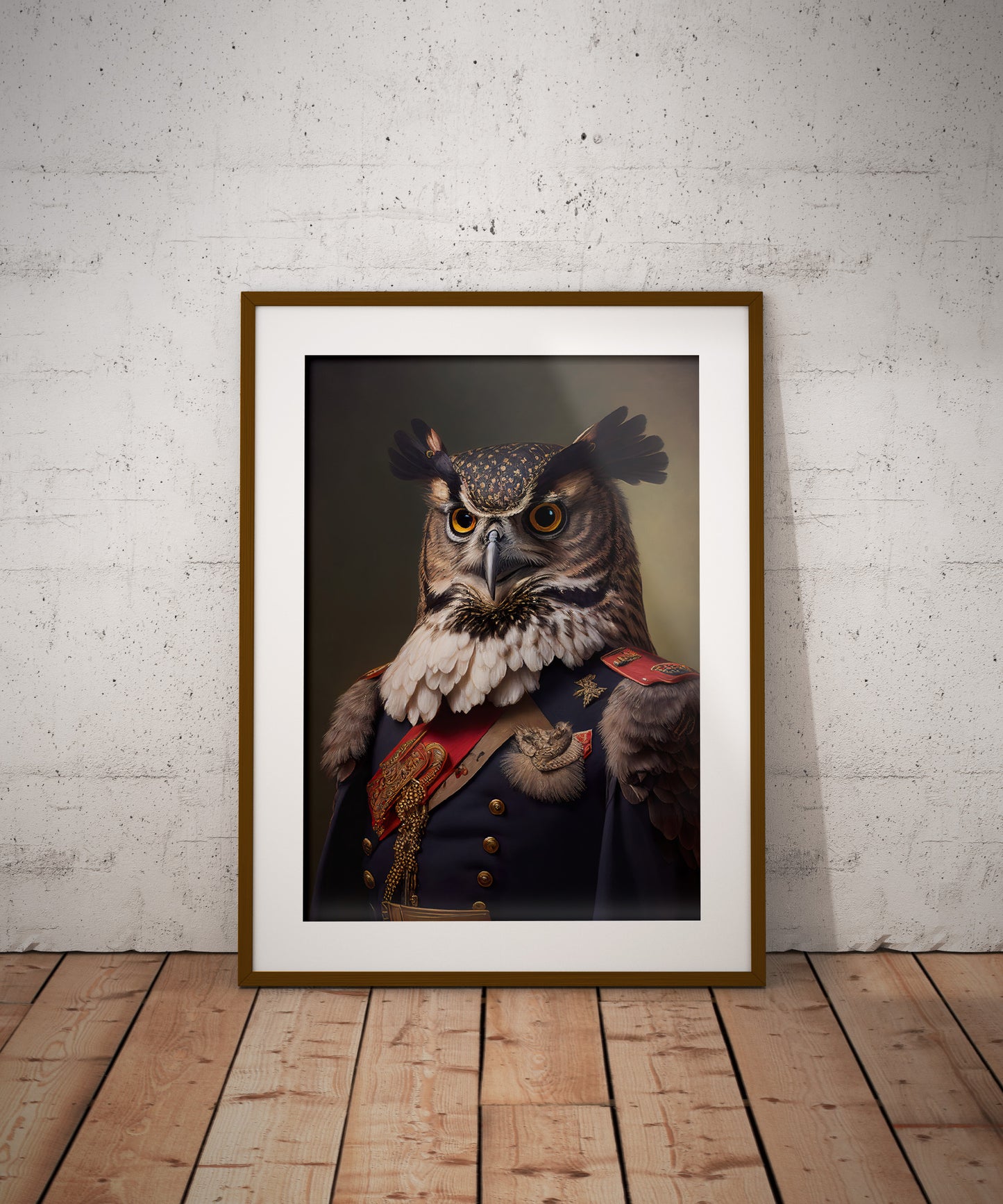 Owl Poster: Military Uniform Portrait - Animal Wall Art, Heroic Owl Decor, Unique Wall Poster
