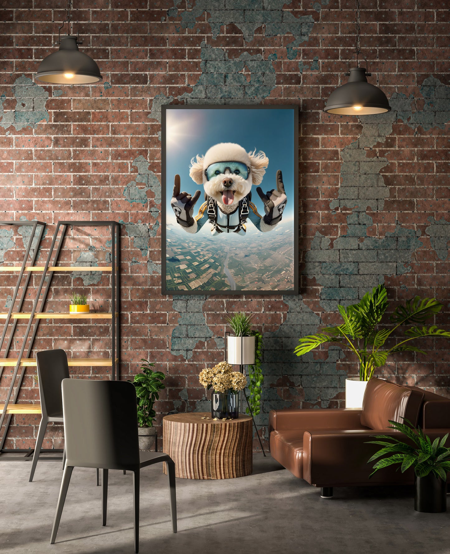 Epic Skydiving Bichon Frise Poster - Unique Animal Wall Art for Dog Lovers & Extreme Sports Decor