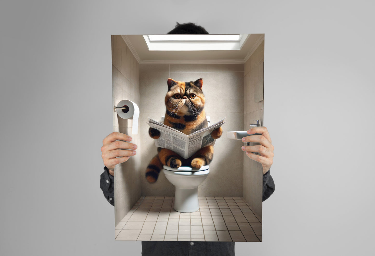 Poster d'un Chat Exotic Shorthair Tortue, Déco Humour WC, Affiche Murale Salle de Bain Toilettes
