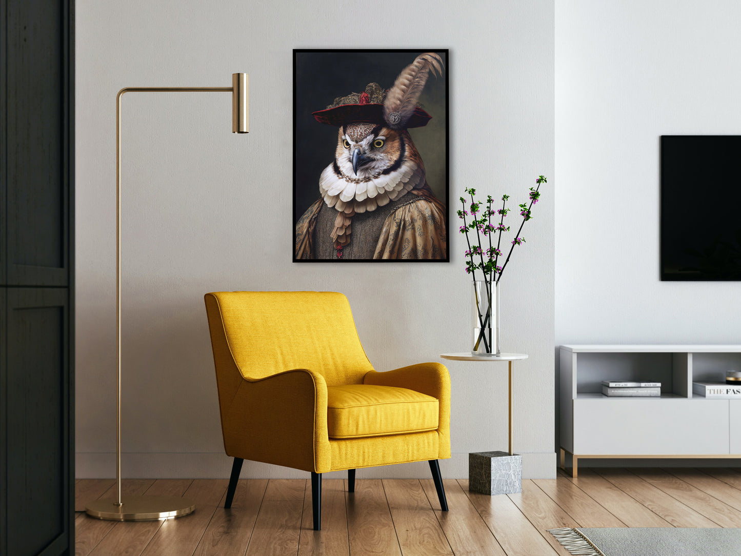 Baroque Style Noble Owl Poster - Elegant Animal Wall Art for Home Decor
