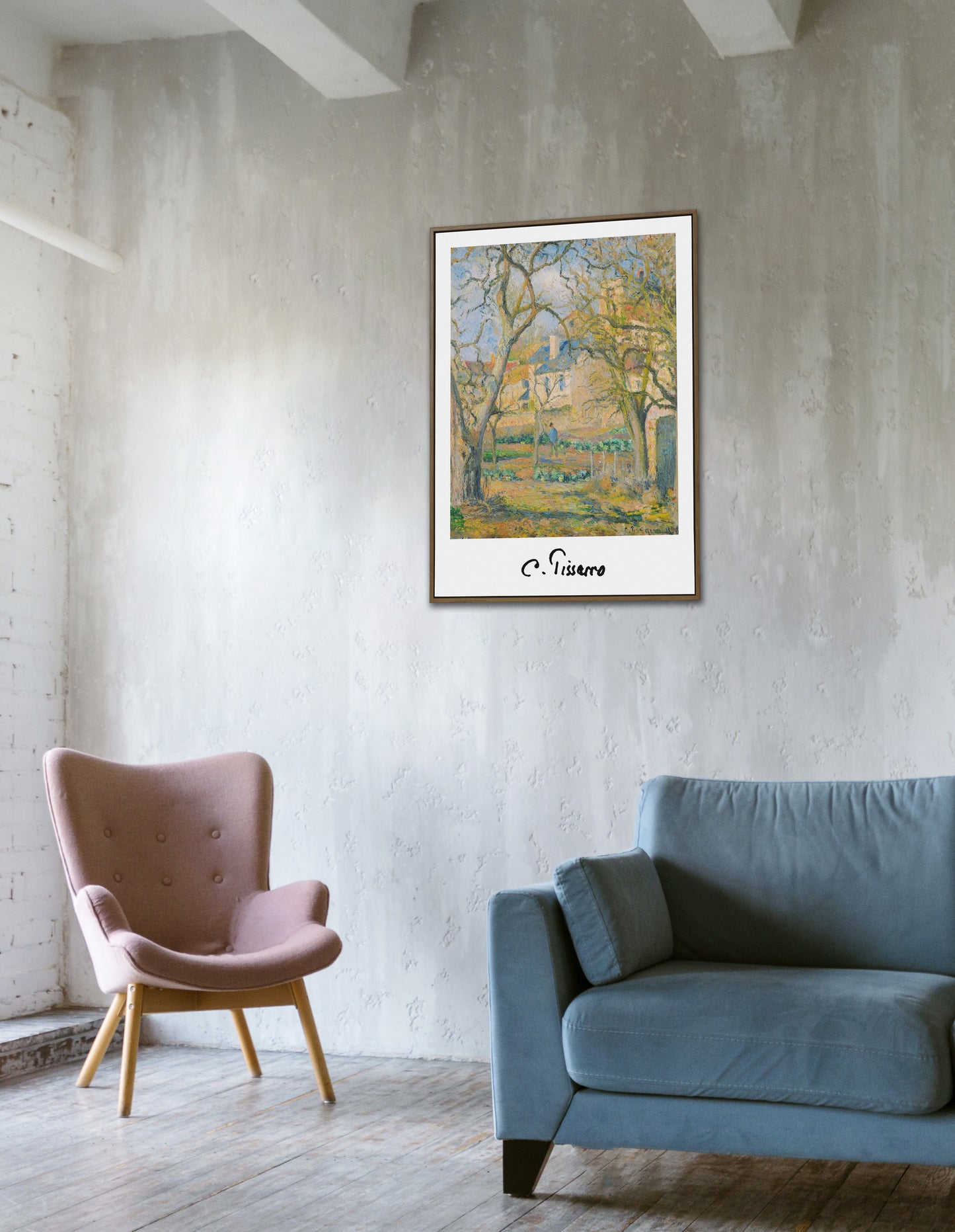 Camille Pissarro Poster: The Vegetable Garden at L'Hermitage - Impressionist Art Print for Wall Decoration and Framing