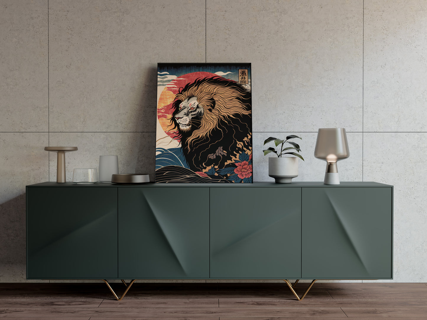 Japanese Lion Wall Poster | Ukiyo-e Print Art | Japanese Wall Decor | Art Style Illustration Poster