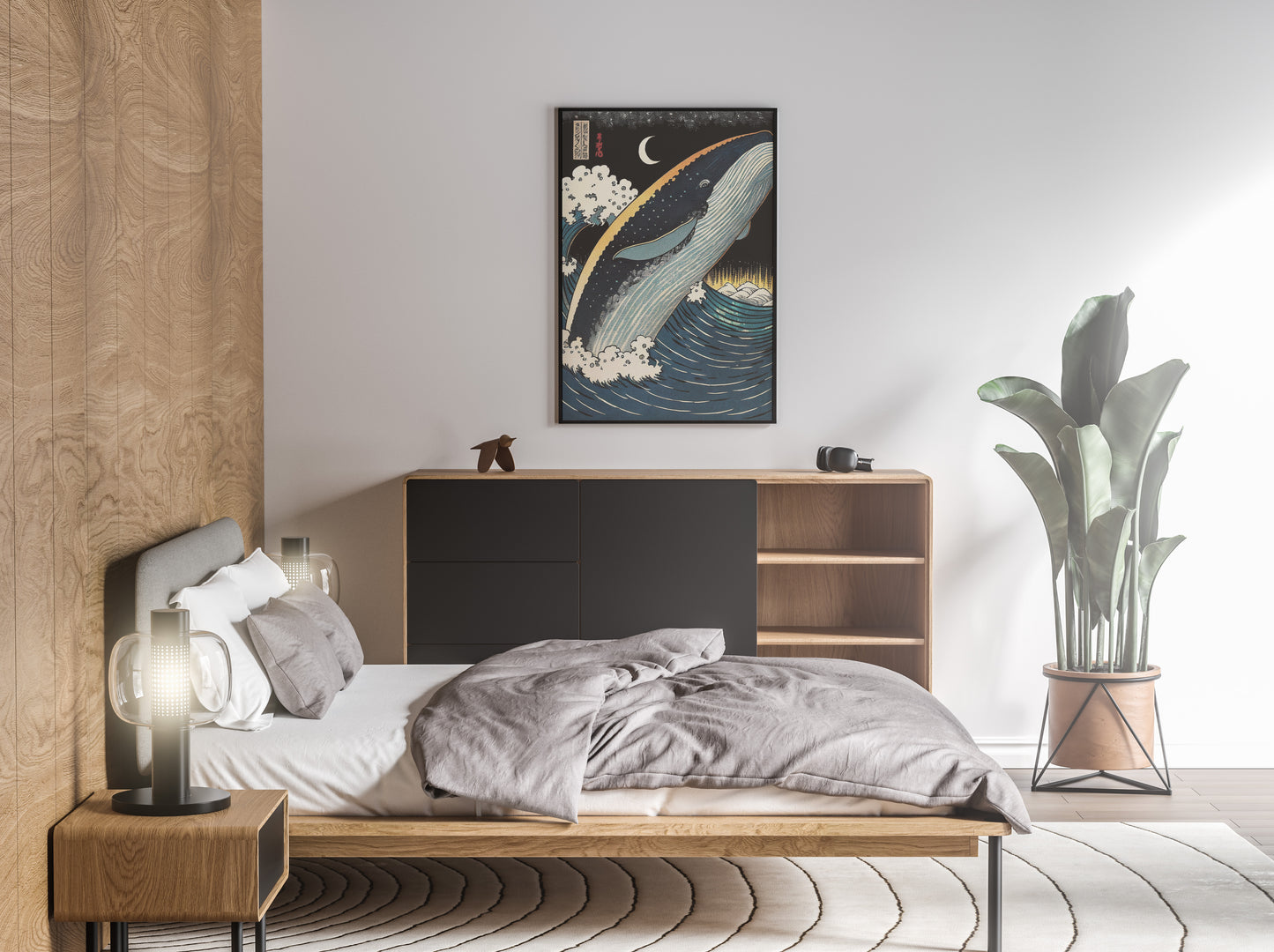 Japanese Whale at Night Wall Poster - Ukiyo-e Style Illustration, Wall Art, Home Decor, Japanese Print Poster