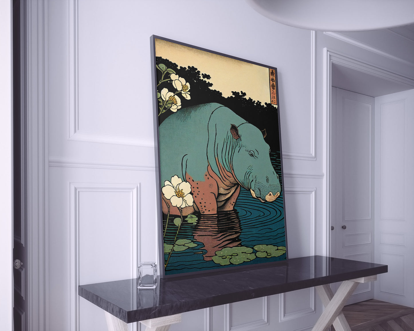 Vintage Japanese Ukiyo-e Hippopotamus Poster | Animal Wall Art Print for Home Decor