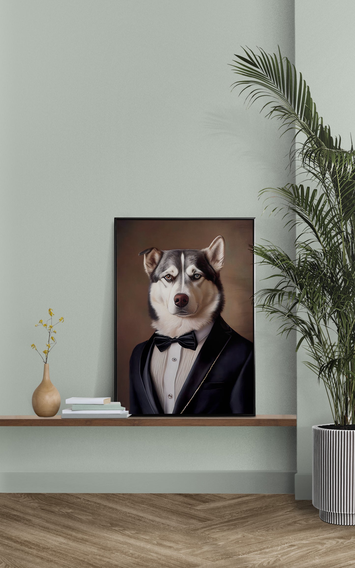 Husky Tuxedo Poster - Animal Wall Art Decoration, Elegant Dog Portrait, Premium Wall Poster for Home Decor