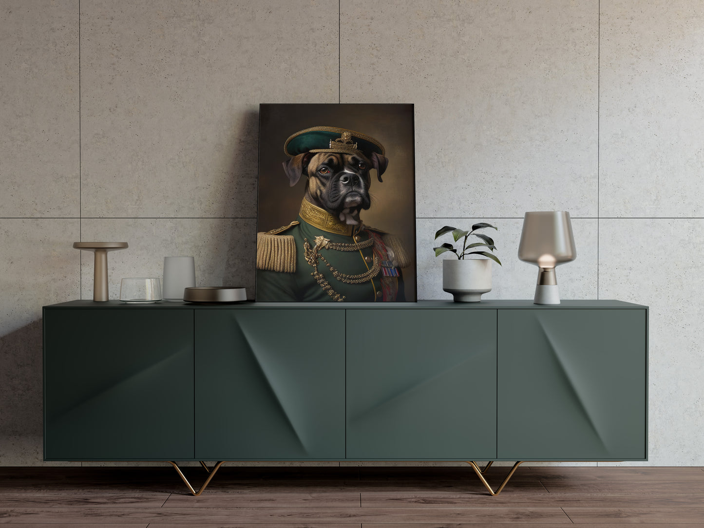 Heroic Boxer Dog Poster in Military Uniform – Animal Wall Art Decoration to Frame for Home Decor