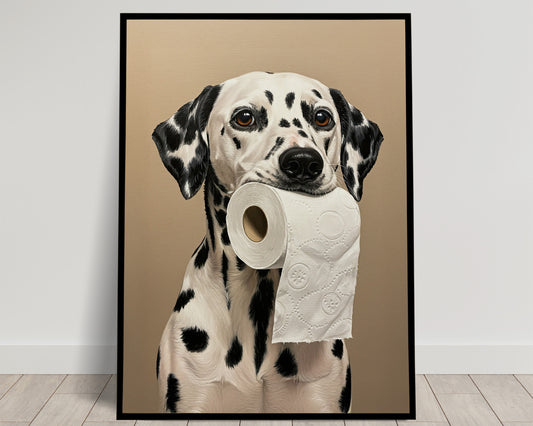 Dalmatian Bathroom Poster – Funny Dog Wall Art, Toilet Humor Gift for Dog Lovers, Framed Print, Dalmatian Decor, WC Art for Home
