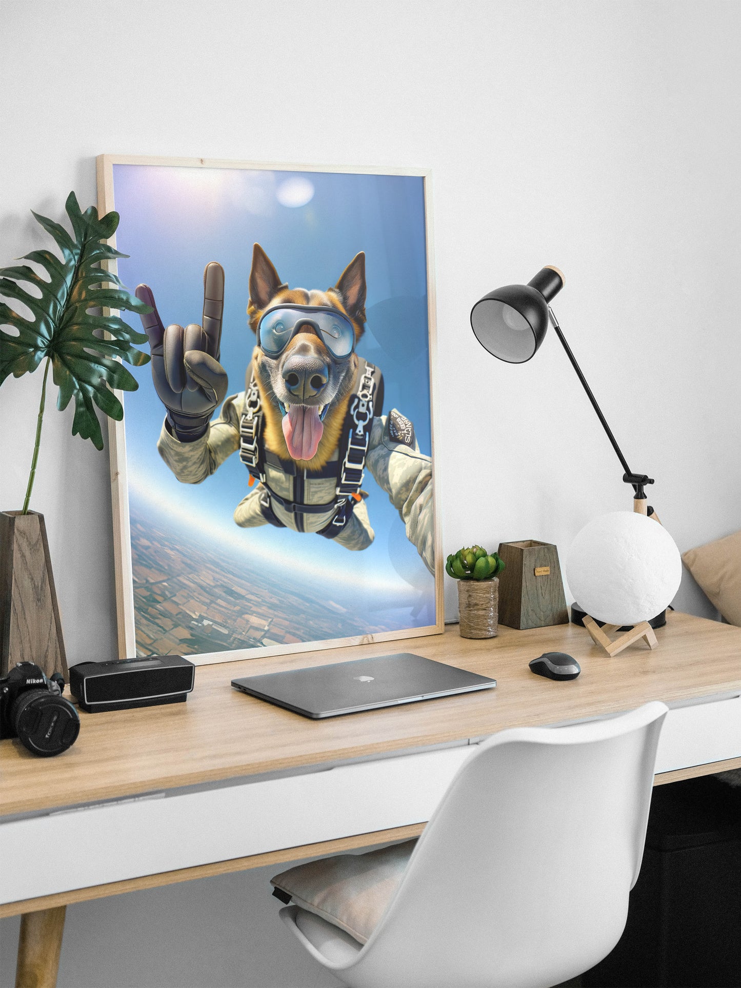 "Epic Skydiving Belgian Malinois Poster - Unique Animal Wall Art for Dog Lovers & Extreme Sports Decor"