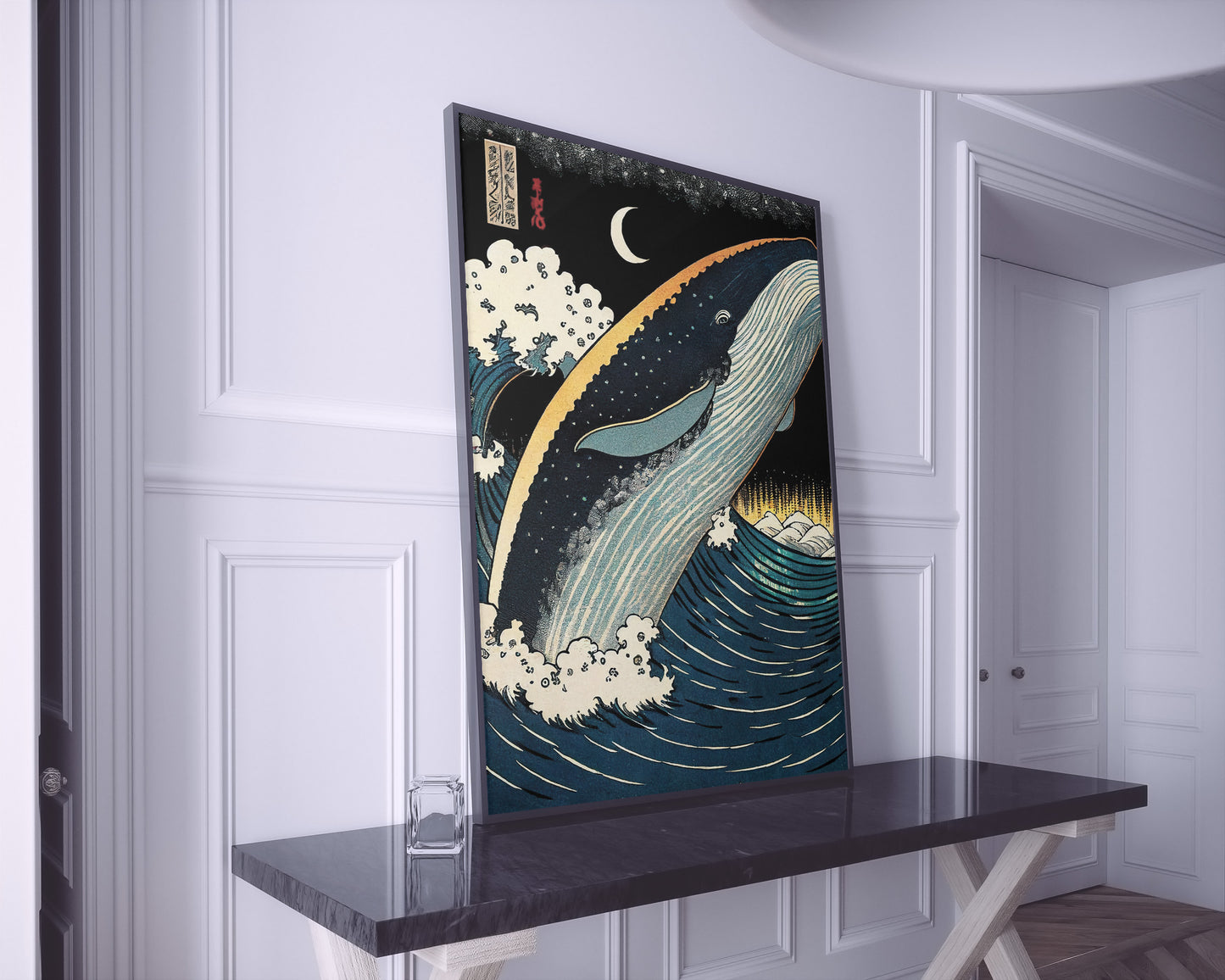 Japanese Whale at Night Wall Poster - Ukiyo-e Style Illustration, Wall Art, Home Decor, Japanese Print Poster