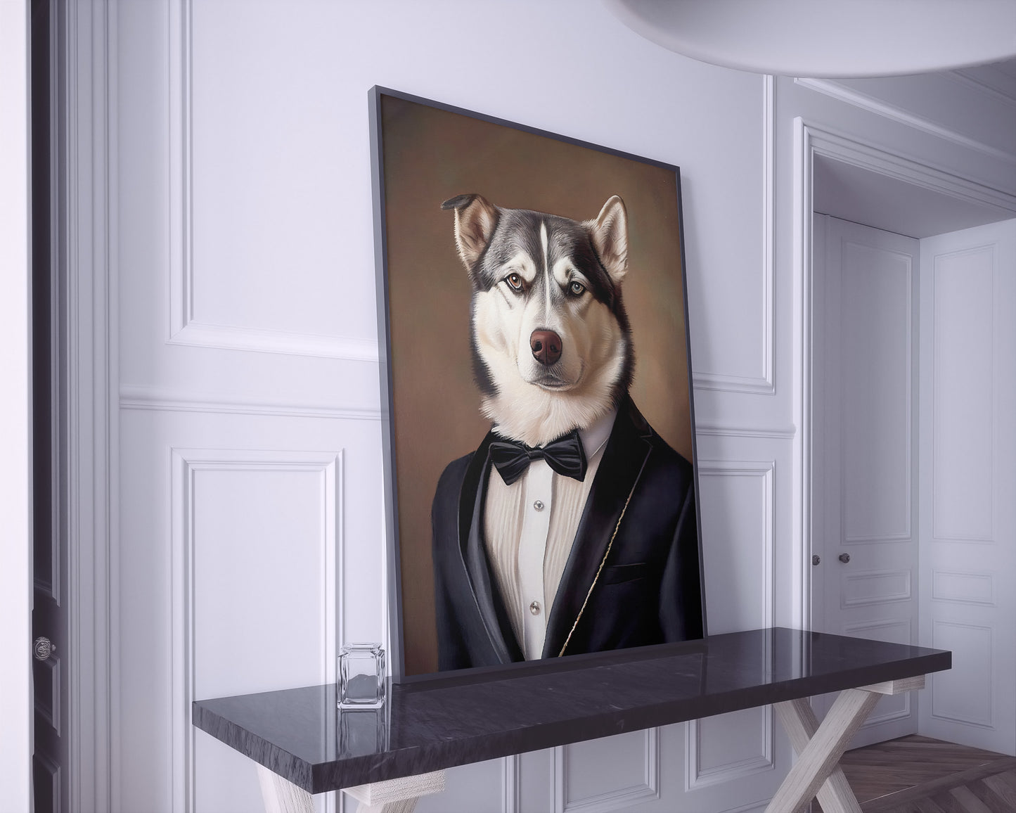 Husky Tuxedo Poster - Animal Wall Art Decoration, Elegant Dog Portrait, Premium Wall Poster for Home Decor