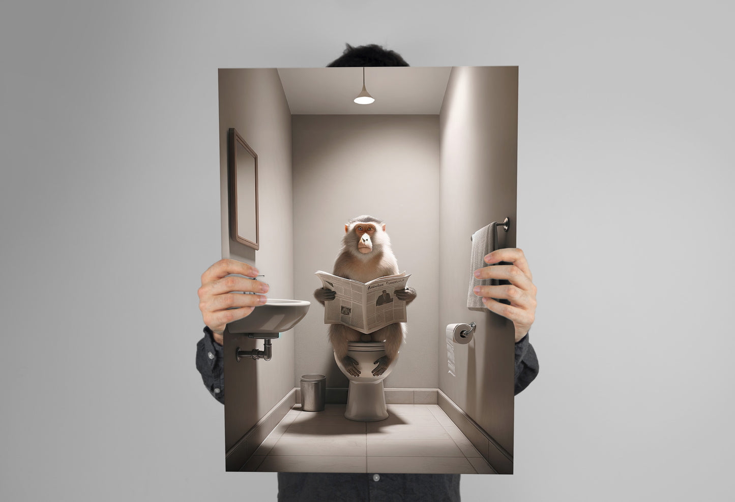 Funny Macaque Reading Newspaper Poster for Bathroom - Unique Wall Art & Gag Gift Decor for WC Toilet
