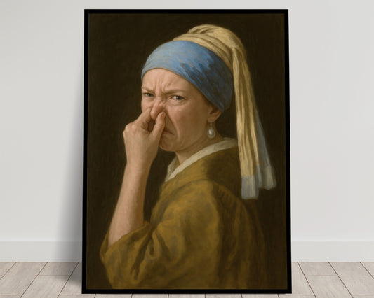 Poster Humour Toilettes – Parodie La Jeune Fille à la perle, Déco WC Insolite, Affiche Vermeer, Idée Cadeau Crémaillère