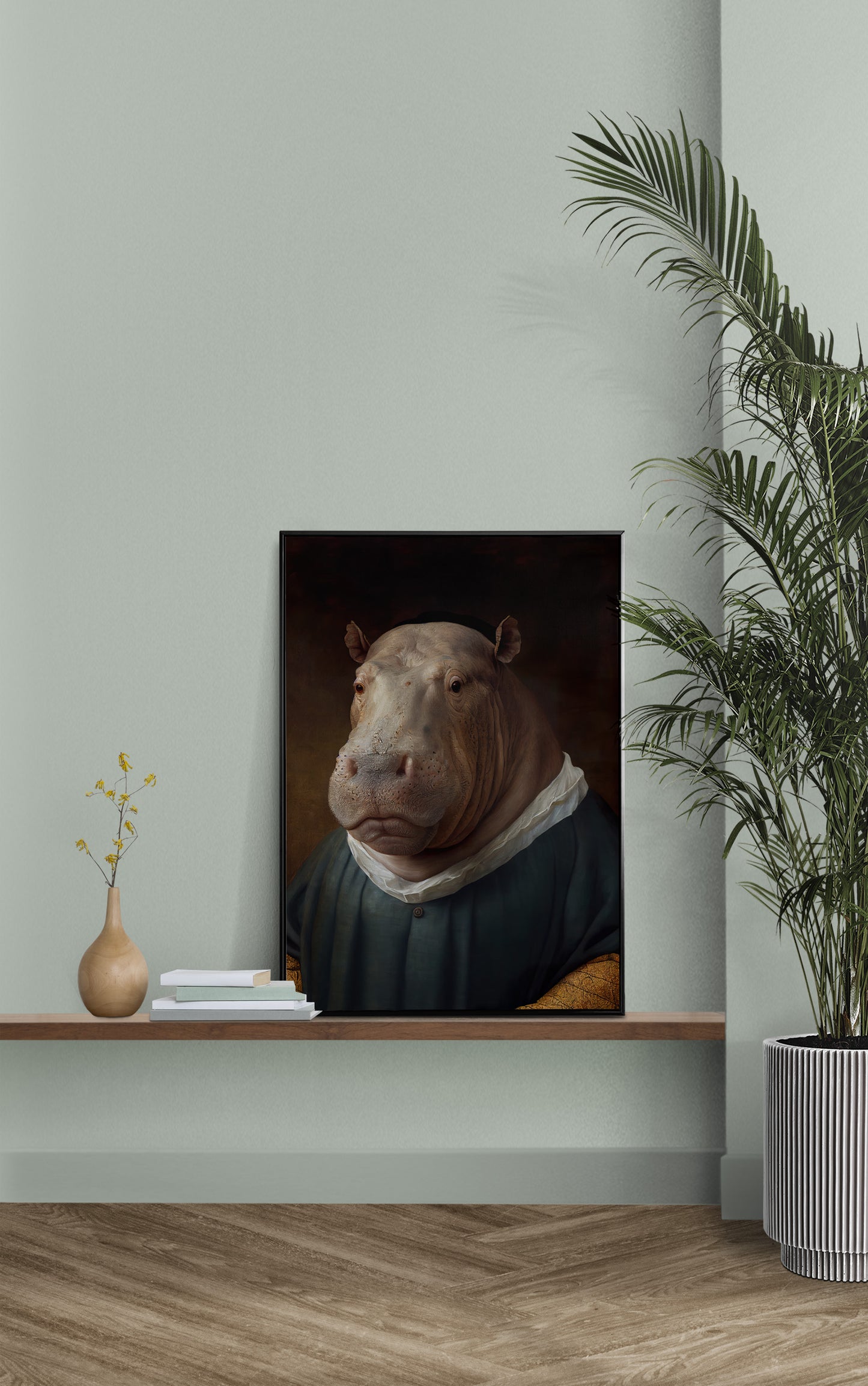 Baroque Style Hippopotamus Poster - Noble Animal Wall Art Décor | Frame-Ready Hippo Print