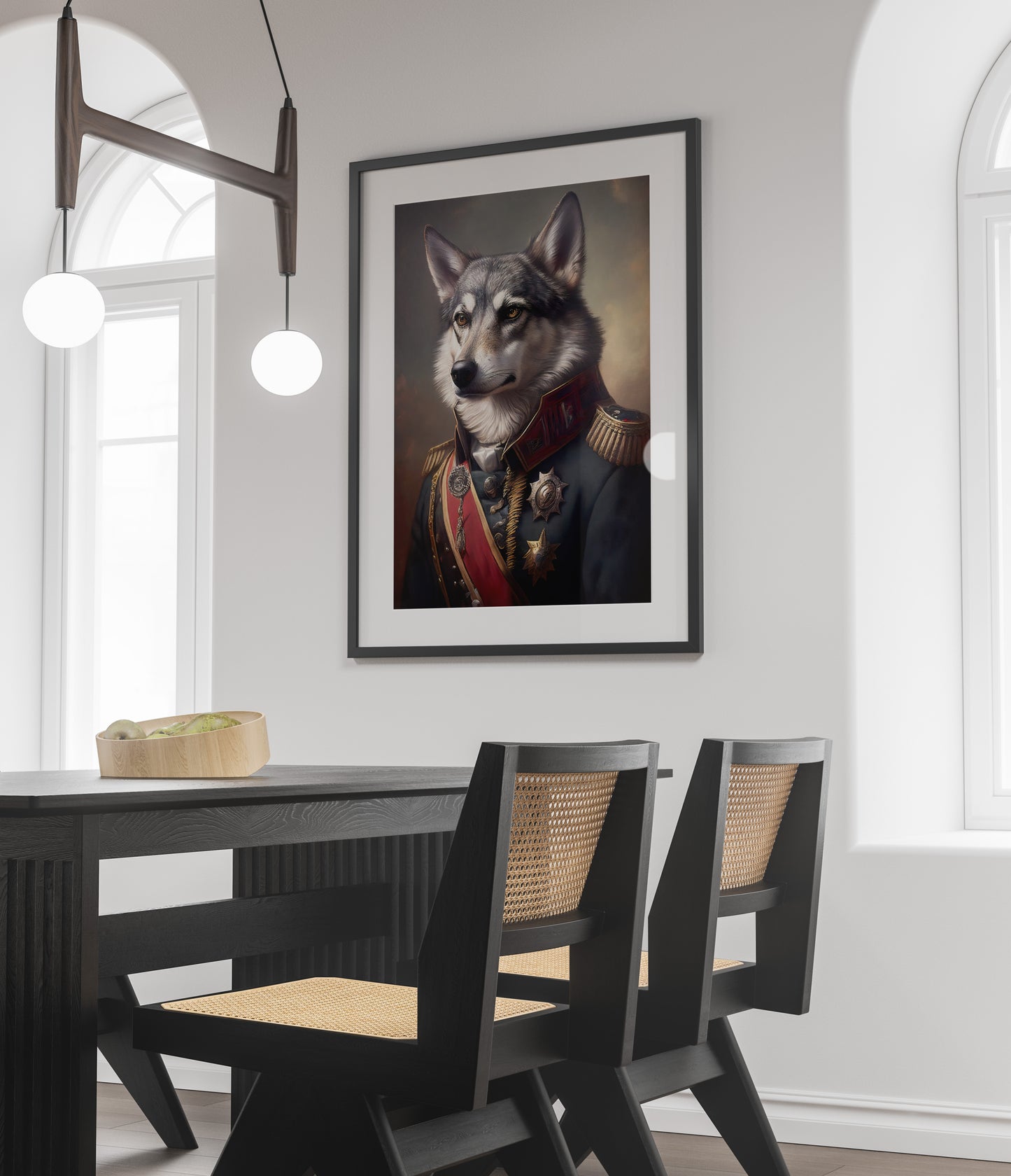 Gray Wolf in Military Uniform Poster – Unique Animal Wall Art, Premium Wolf Wall Decoration