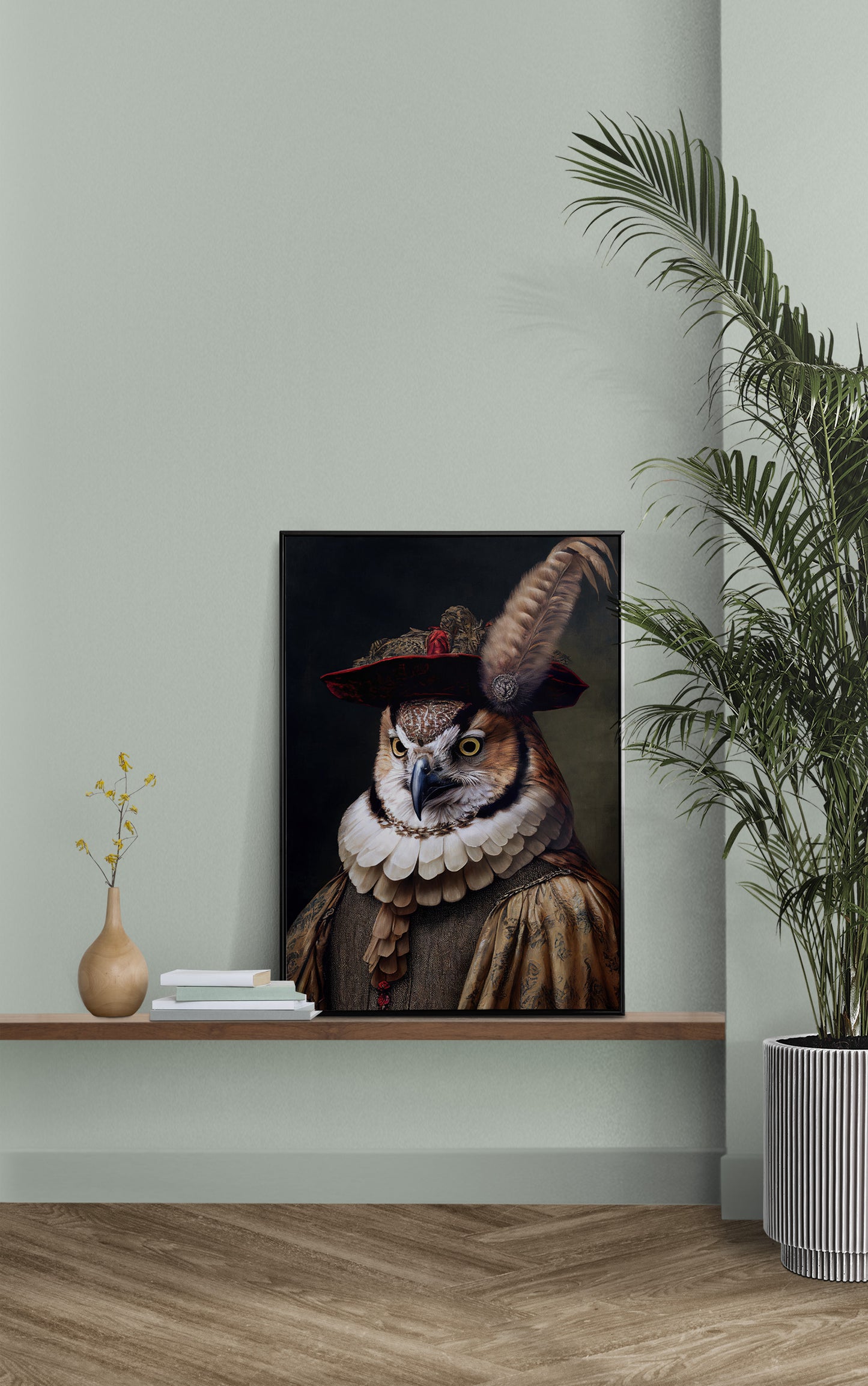 Baroque Style Noble Owl Poster - Elegant Animal Wall Art for Home Decor