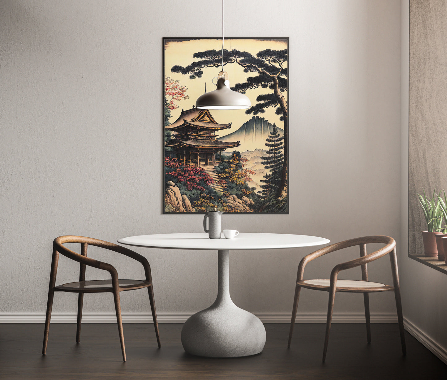 Japanese Temple Wall Poster – Artistic Japanese Style Illustration, Rural Landscape Wall Decor, Frameable Poster