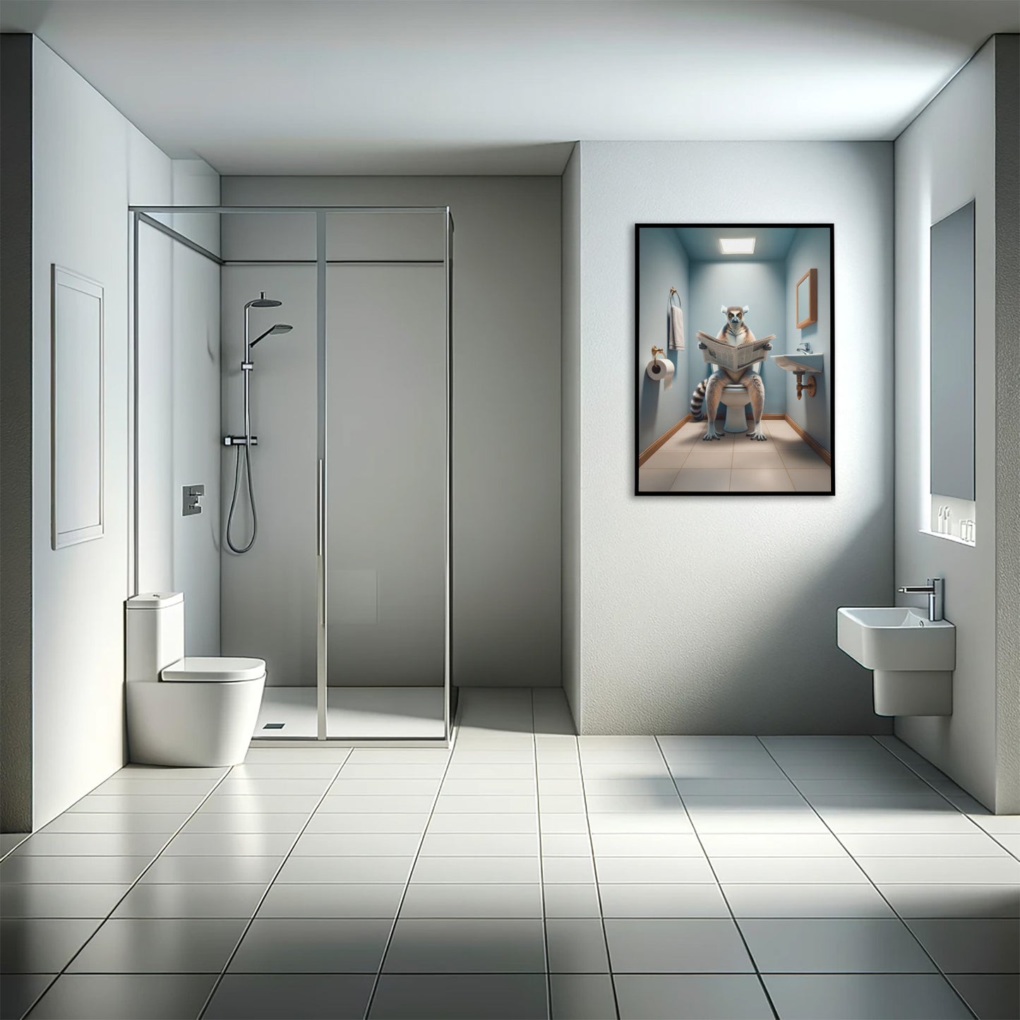 Poster Humour Lémurien sur Toilettes - Décoration Salle de Bain, Cadeau Amusant, Art Mural WC, Idée Déco Originale