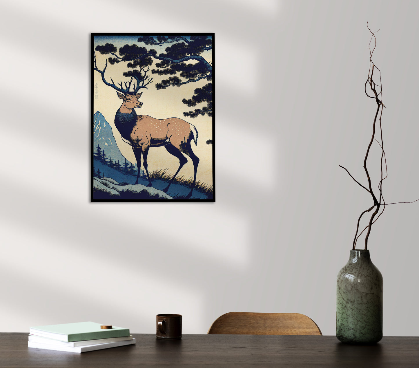Poster Murale de Cerf, Illustration Style Art Japonais, Décoration Murale Paysage de Nara