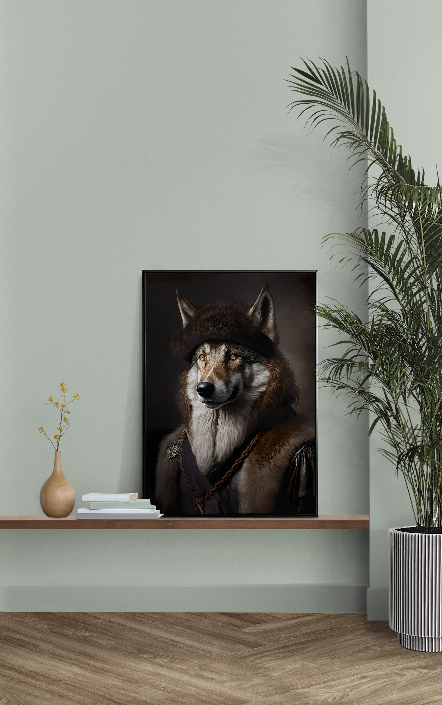 Baroque Style Wolf Portrait Poster, Animal Wall Art, Noble Wolf Wall Décor, Framed Poster for Home Decor
