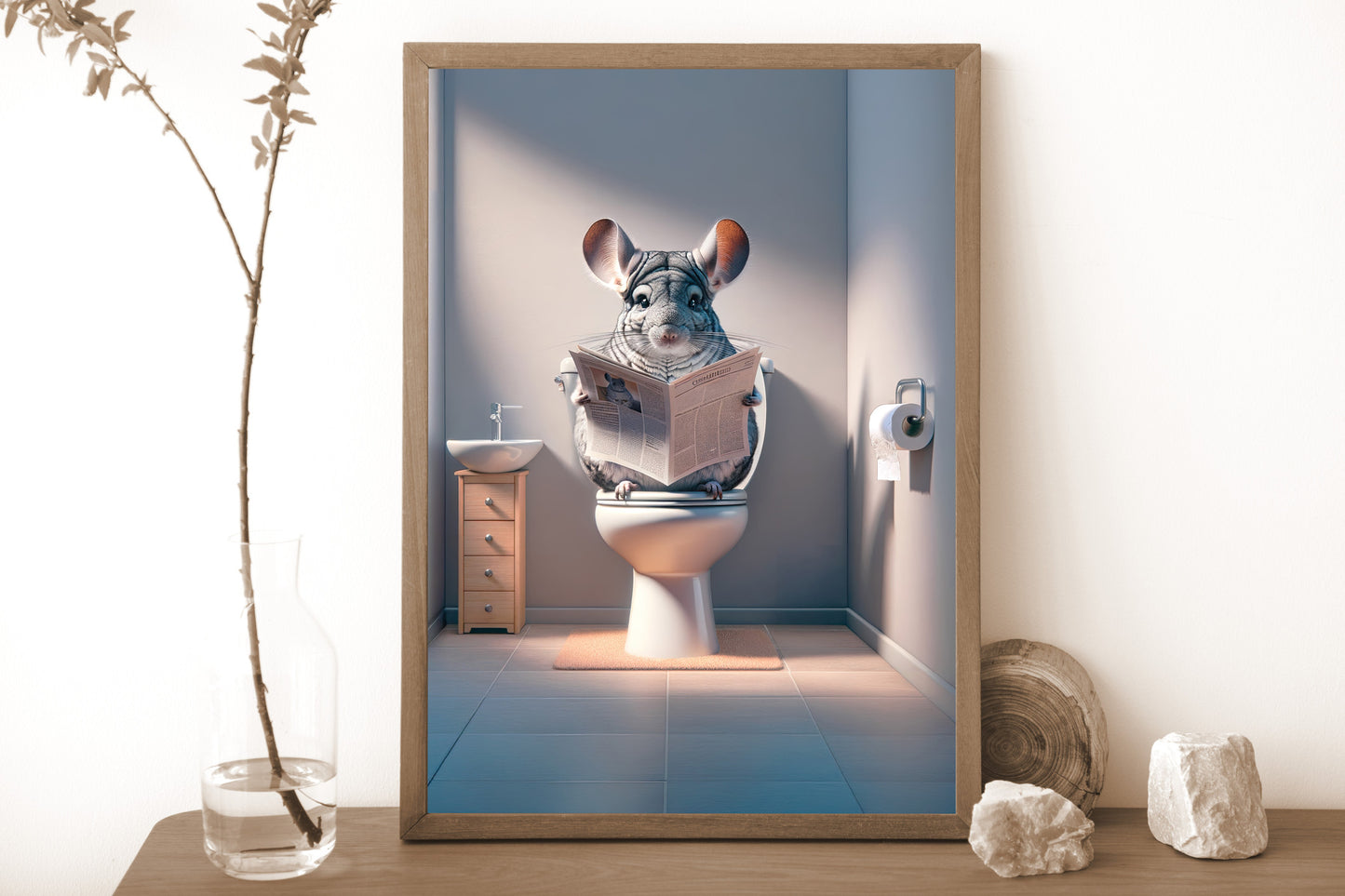 Chinchilla Reading Newspaper Poster - Funny Bathroom Wall Art & Unique Gag Gift for WC Decor