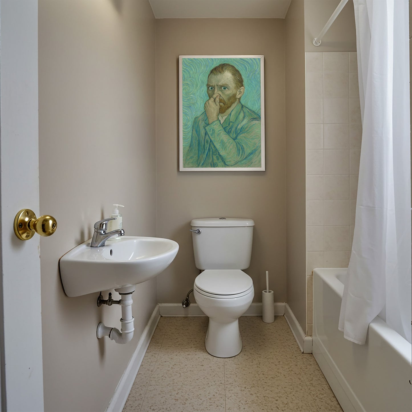 Funny Van Gogh Bathroom Poster – Toilet Humor Wall Art, Quirky Restroom Decor, Parody Framed Print, Unique Gift for Home