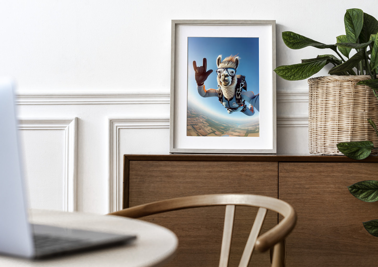 Affiche murale Lama en chute libre - Poster Animal Skydiving, Décoration Sport Extrême, Idée Cadeau Unique