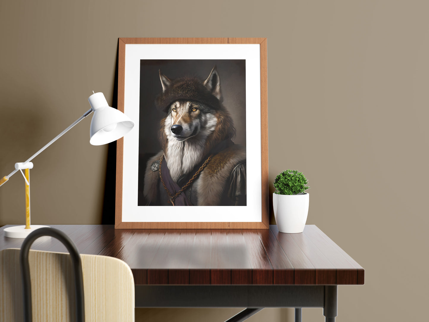 Baroque Style Wolf Portrait Poster, Animal Wall Art, Noble Wolf Wall Décor, Framed Poster for Home Decor