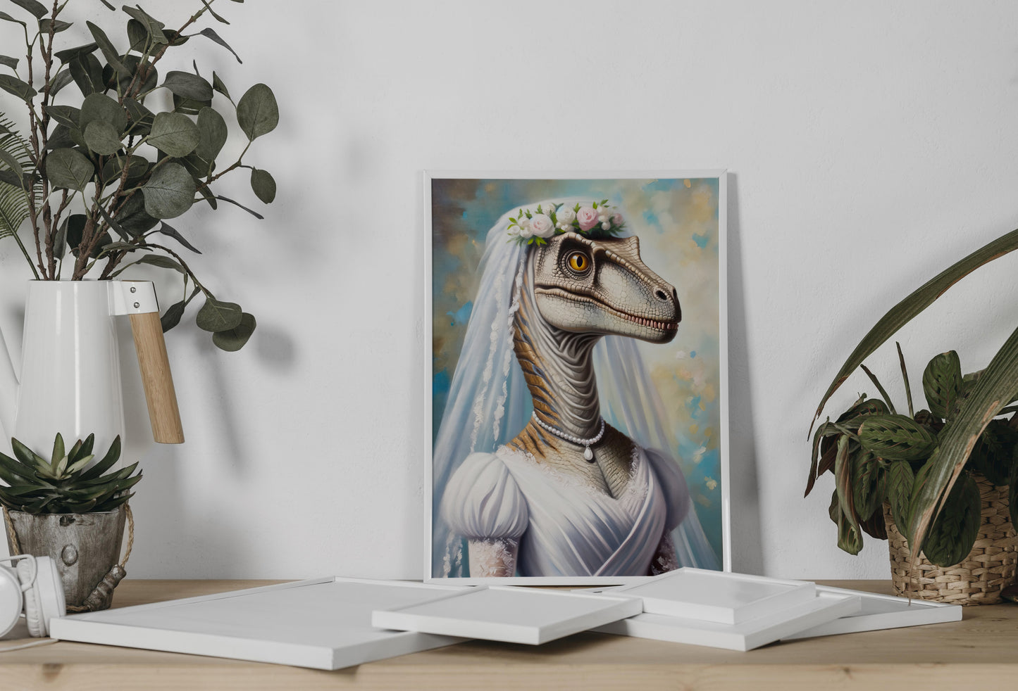 Unique Velociraptor Bride Poster - Dinosaur Wedding Dress Wall Art - Funny Animal Decor Gift
