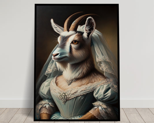 "Funny Goat in Wedding Dress Poster - Unique Animal Wall Art & Decor - Bride Portrait - Perfect Gift"