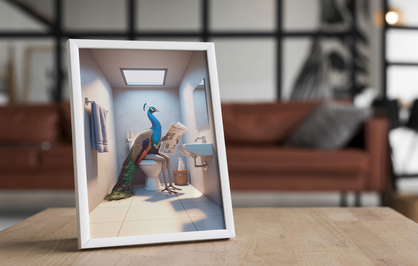 Peacock Toilet Humor Poster - Unique Funny Bathroom Wall Art Decor, Gag Gift WC Poster