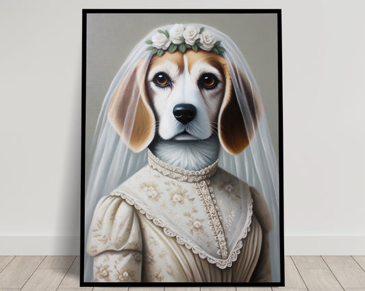 "Beagle in Wedding Dress Poster - Funny Animal Wall Art, Unique Bride Decor, Perfect Gift for Dog Lovers"
