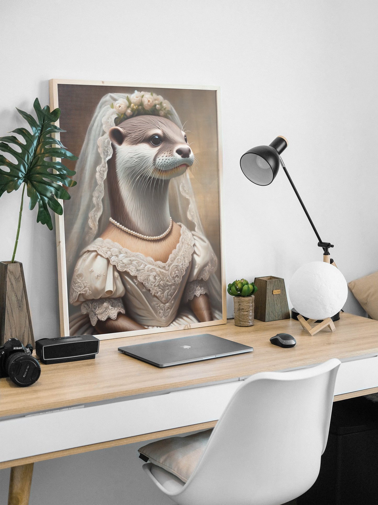 Otter Bride Poster - Funny Animal Wall Art Decor - Unique Wedding Gift - Otter in Wedding Dress Artwork