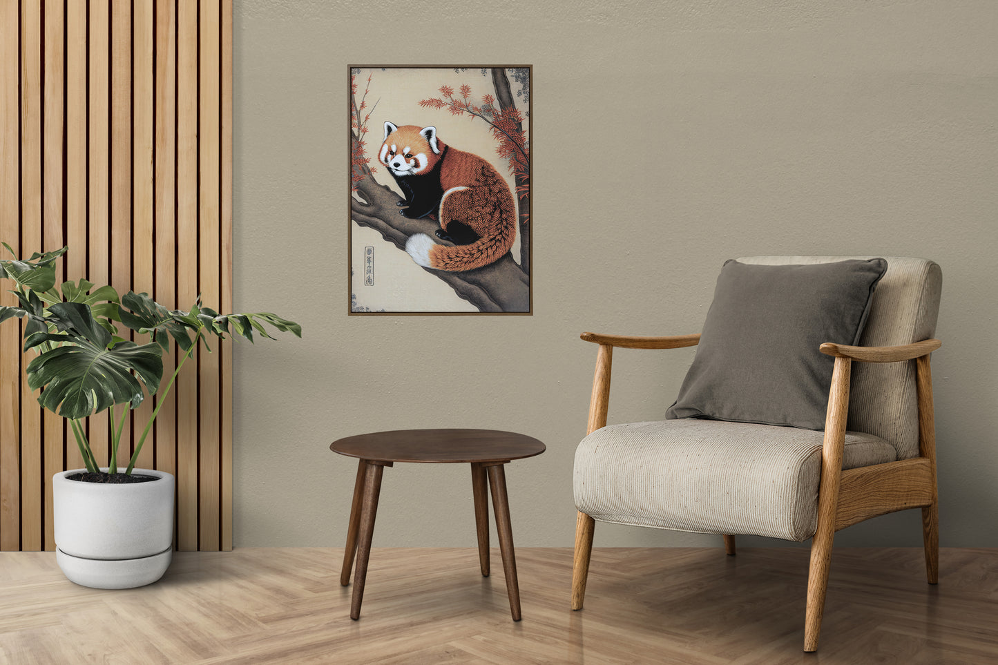 Japanese Red Panda Poster - Ukiyo-e Style Wall Art Illustration, Japan Print Decor, Red Panda Wall Decoration