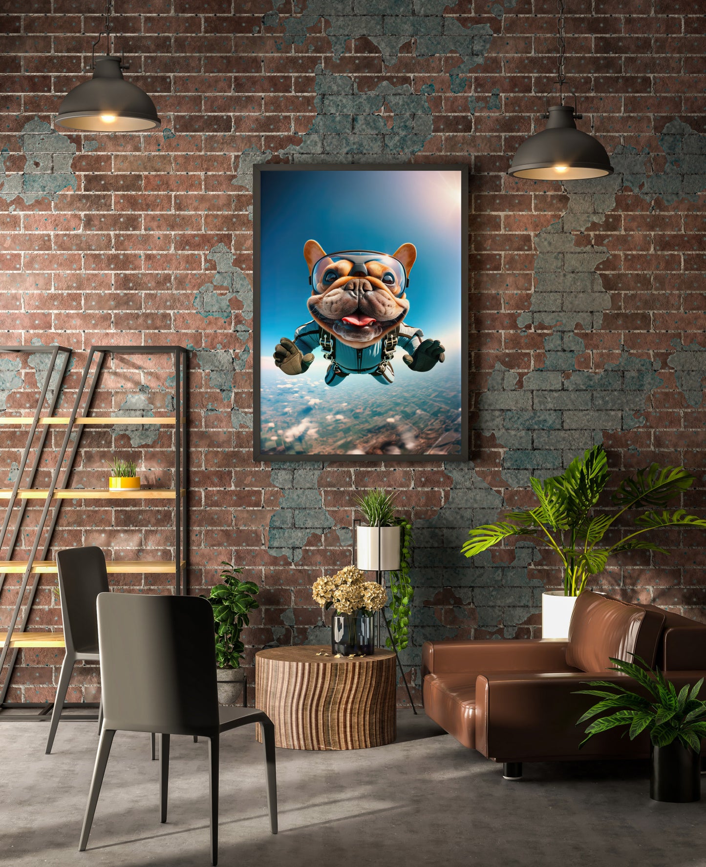 "Epic Skydiving French Bulldog Poster - Unique Animal Print Wall Art for Dog Lovers & Extreme Sport Décor"