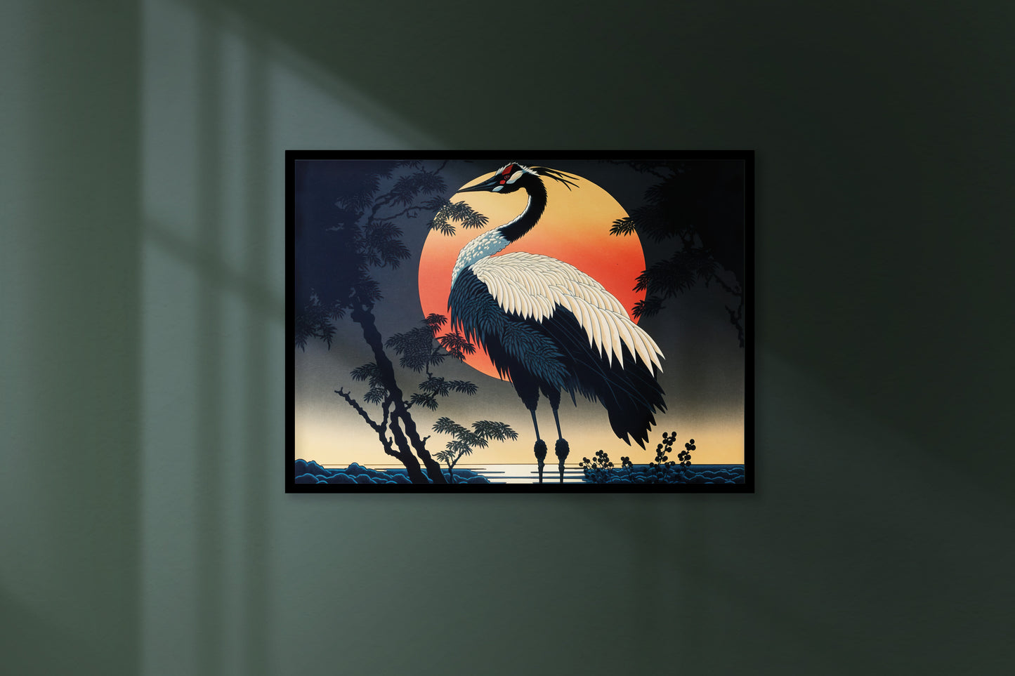 Japanese Crane Wall Poster - Traditional Japanese Art Style, Rural Landscape Home Decoration, Stunning Wall Art